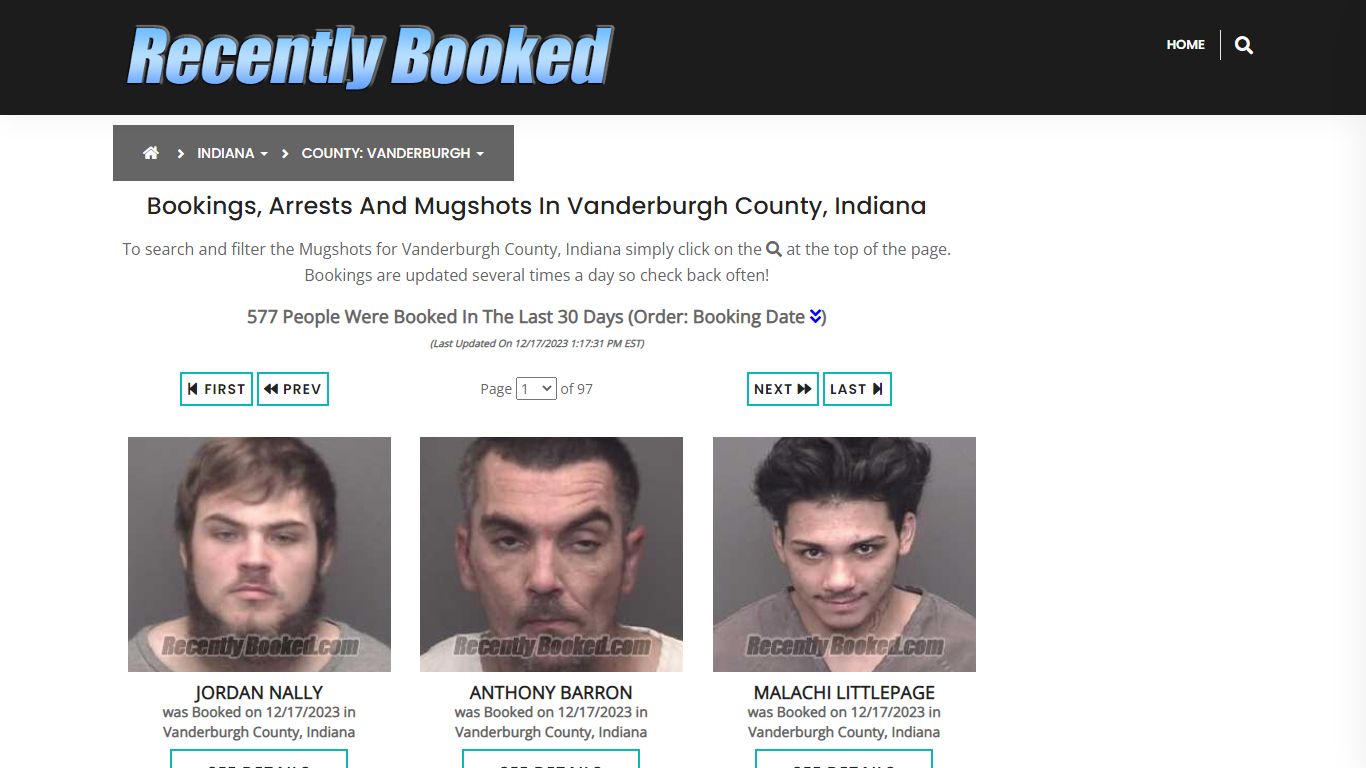 Bookings, Arrests and Mugshots in Vanderburgh County, Indiana