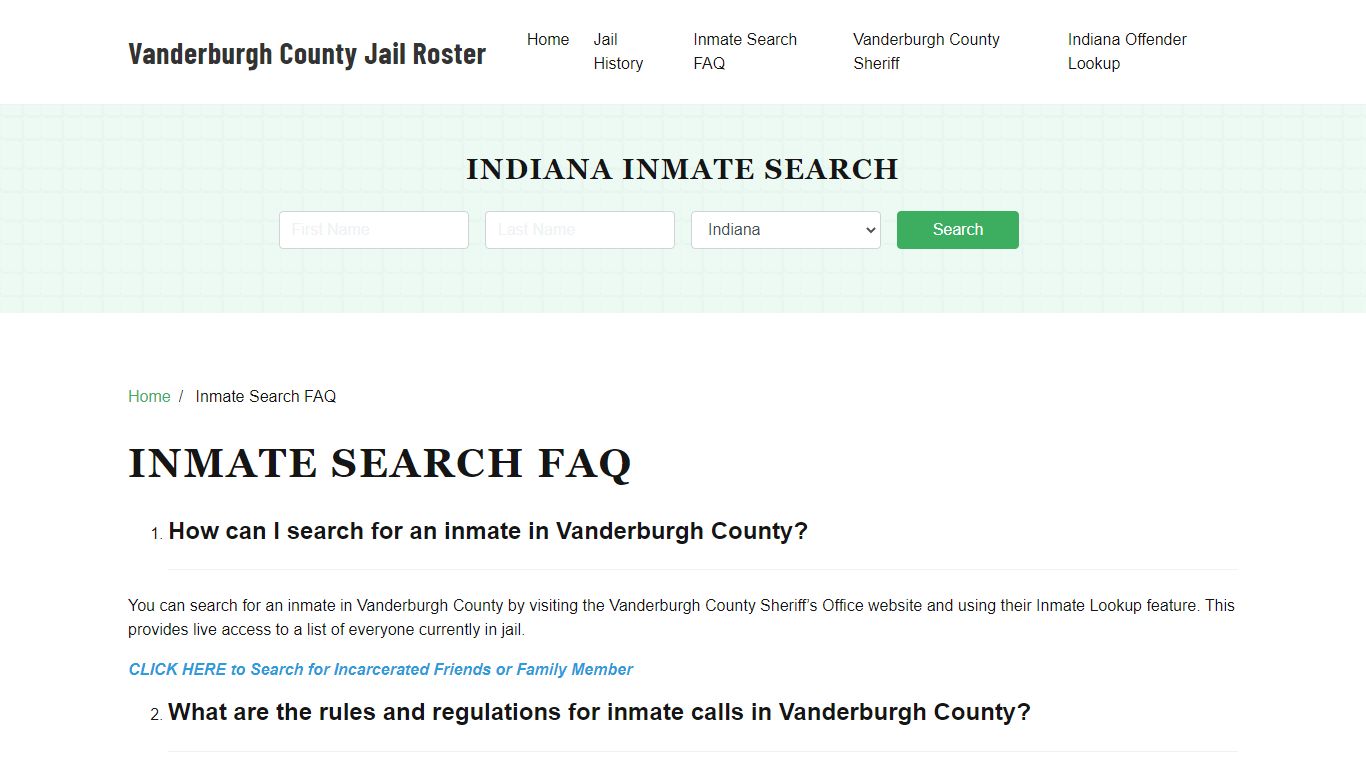 Inmate Search FAQ - Vanderburgh County, IN